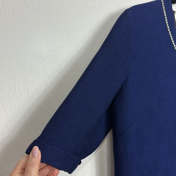 Maje Risette Metallic-Trimmed Textured V- Neck Shift Dress Size L - Picture 3 of 12